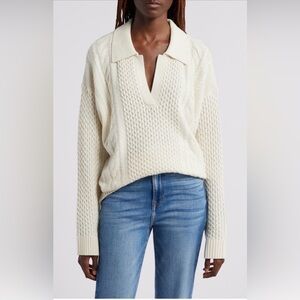 Treasure & Bond Cream Cable-Knit V-Neck Sweater